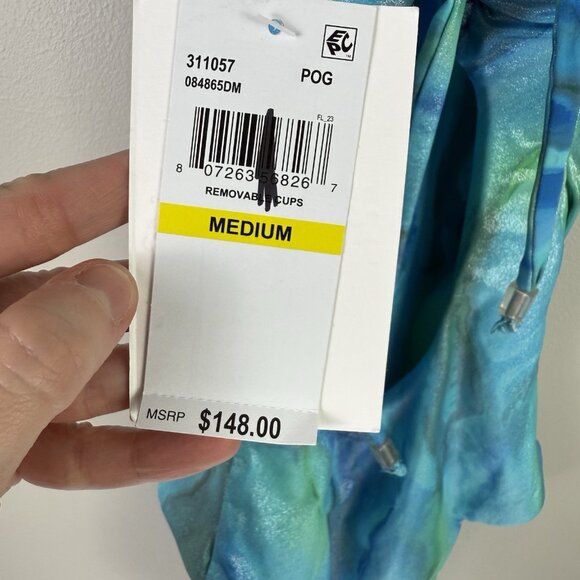 Becca by Rebecca Virtue Solar Energy One Piece Swimsuit M Blue Green Metallic - Picture 9 of 9